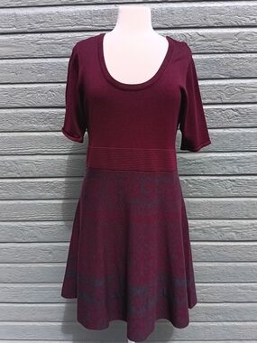 Nina Leonard Plum/Burgandy Scoop Neck Knit Mini Dress